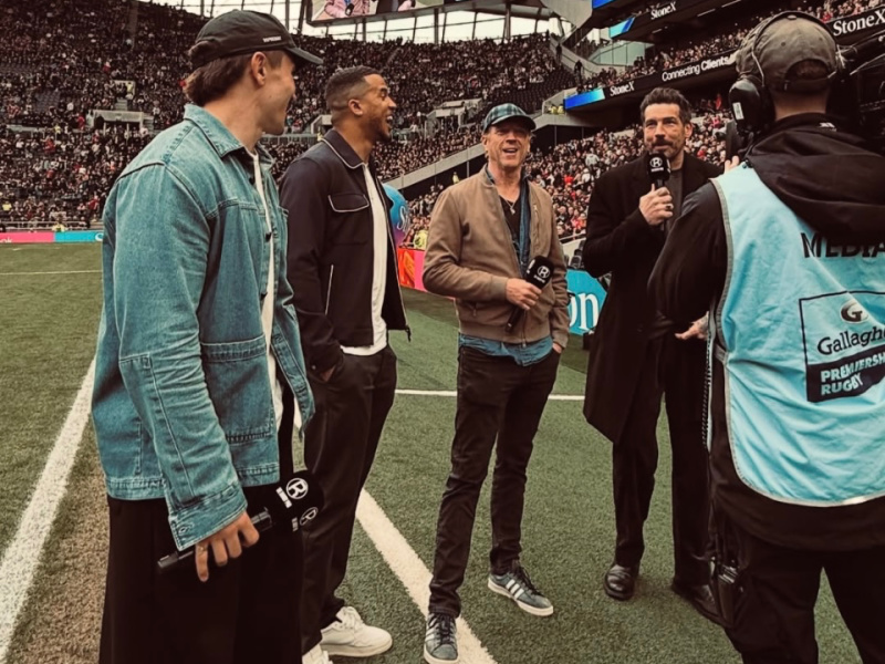 Damian Lewis Pitch Side at London Rugby Derby